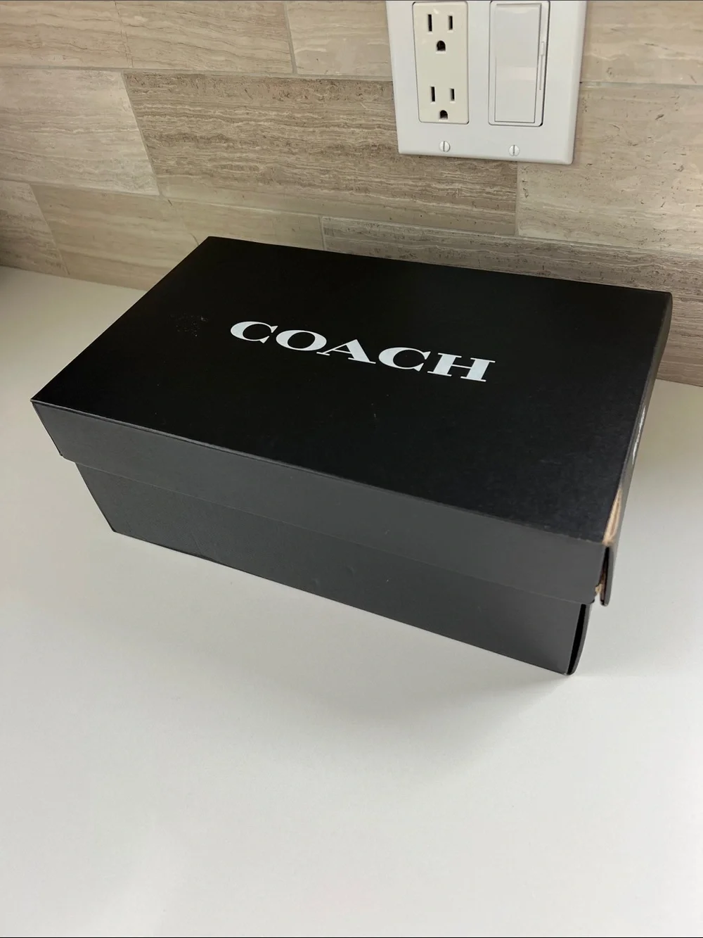 Coach signature charcoal grey black logo coated canvas open toe slides sandals